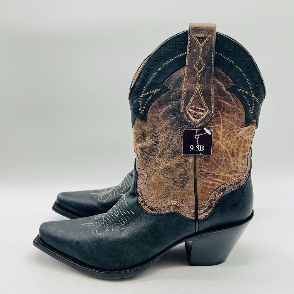 Sterling River Boots Womens 9.5 Black Brown Leather Western Pull On Riding Roper